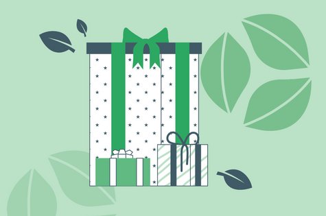 Nachhaltige Weihnachtsgeschenke Grafik mit Geschenken. 